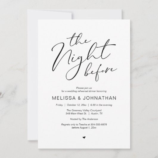 The Night Before Romantic Wedding Rehearsal Party Einladung (Vorderseite)