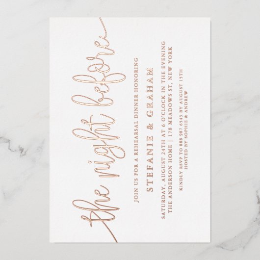 The Night Before Rose Gold Fox Probe Dinner Folieneinladung (Vorderseite)