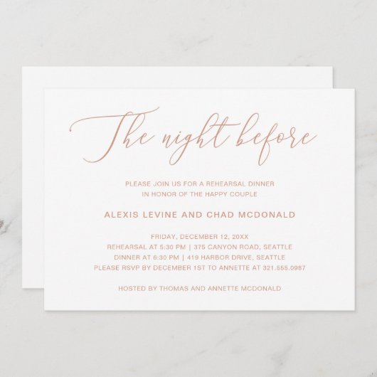 The Night Before Rose Gold Modernes Probe Dinner Einladung (Vorne/Hinten)