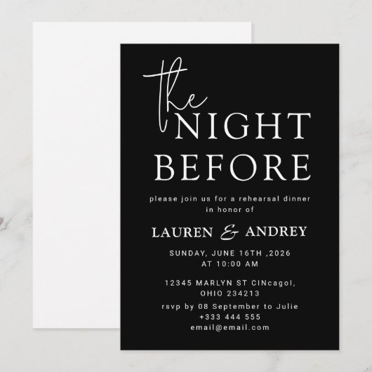 The Night Before Wedding Invitation Einladung (Vorne/Hinten)