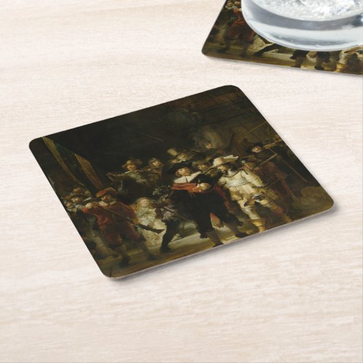 The Night Watch, Rembrandt van Rijn Rechteckiger Pappuntersetzer (angewinkelt)