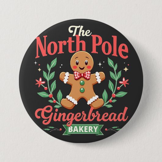 The North Pole Gingerbrot Bakery Weihnachten Button (Vorderseite)