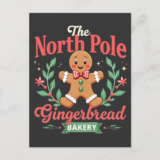 The North Pole Gingerbrot Bakery Weihnachten Postkarte (Vorderseite)