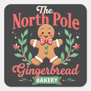 The North Pole Gingerbrot Bakery Weihnachten Quadratischer Aufkleber