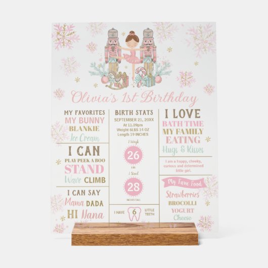 The Nutcracker 1st Birthday Milestone Birth Stats Acrylschild (Vorderseite)