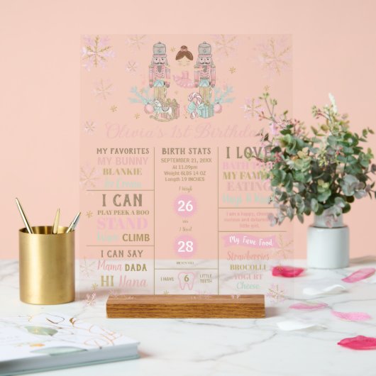 The Nutcracker 1st Birthday Milestone Birth Stats Acrylschild (Hochzeit)