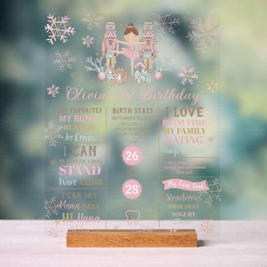 The Nutcracker 1st Birthday Milestone Birth Stats Acrylschild (Neutral)