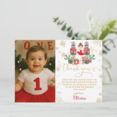 The Nutcracker Winter Onederland 1st Birthday  Dankeskarte (Stehend Vorderseite)