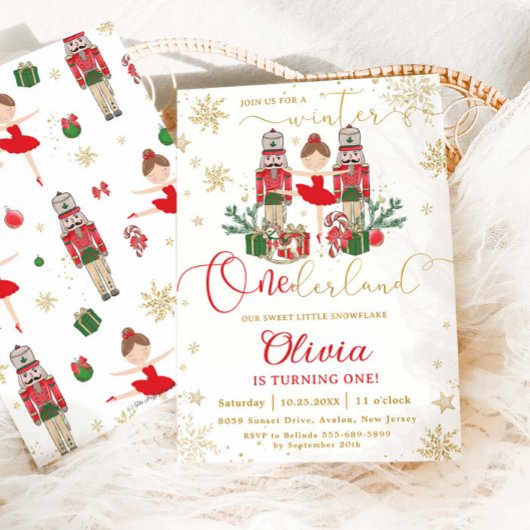 The Nutcracker Winter Onederland 1st Birthday Red Einladung