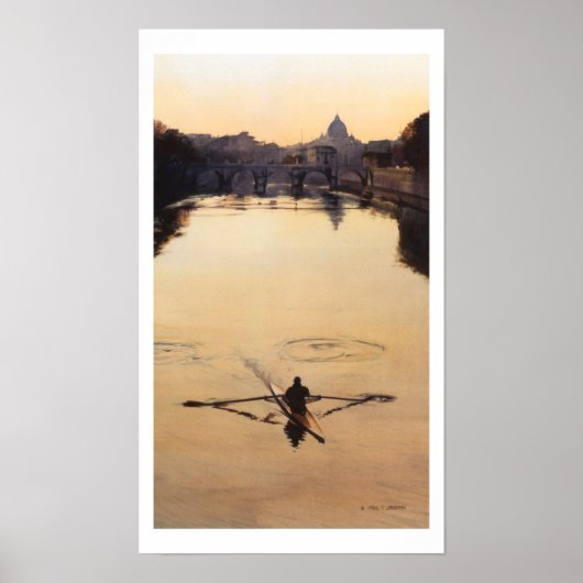 "The Oarsman" Wasserfarbe des Kayaker-Bootes Poster (Vorne)