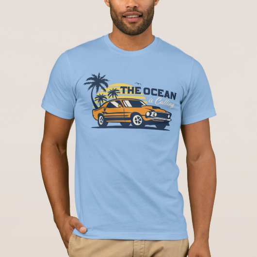 The Ocean Is Calling Retro Beach Car Summer T-Shirt (Vorderseite)
