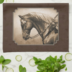 The Old West Quarter Horse Sepia Brown Handtuch