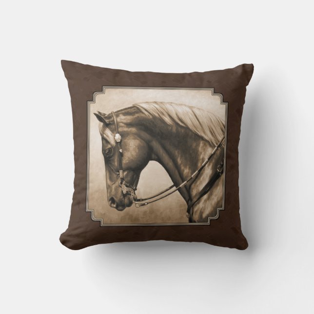 The Old West Quarter Horse Sepia Brown Kissen (Vorderseite)