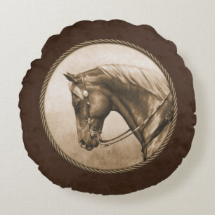 The Old West Quarter Horse Sepia Brown Rundes Kissen