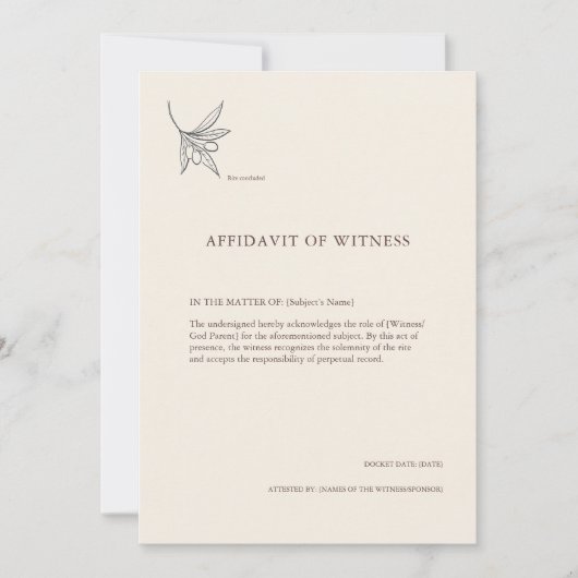 The Olive Branch- Sacrament Witness Card (Vorderseite)