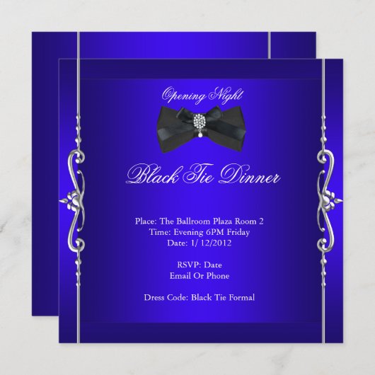 The Opennight Black Krawatte Formal Royal Blue Einladung (Vorne/Hinten)