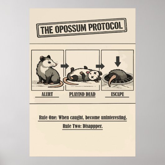 The Opossum Protocol Retro Humor Poster (Vorne)