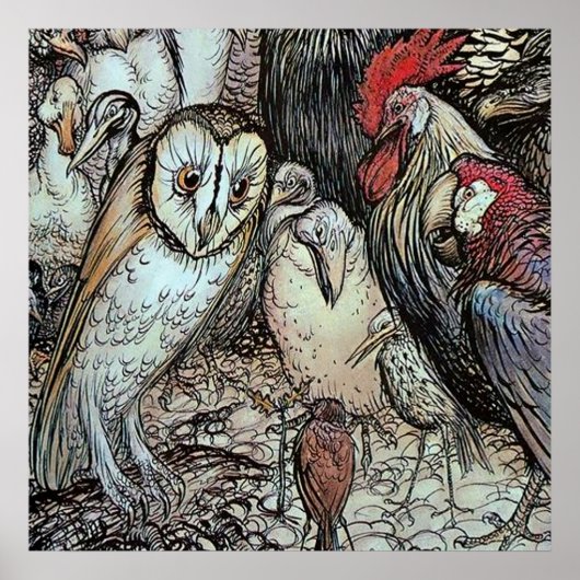 "The Owl and the Birds" von Arthur Rackham Poster (Vorne)