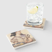 The Oyster Girl (von Karl Gussow) Steinuntersetzer (Seitenansicht)