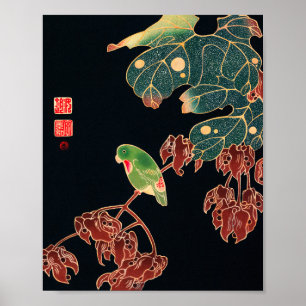 The Paroquet Vintage Bird Japanese Woodblock Print Poster