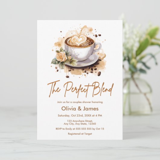 The Perfect Blend Coffee Wedding Couples Shower Einladung (Stehend Vorderseite)