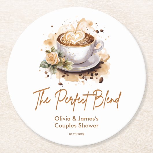 The Perfect Blend Coffee Wedding Couples Shower  Runder Pappuntersetzer (Vorderseite)