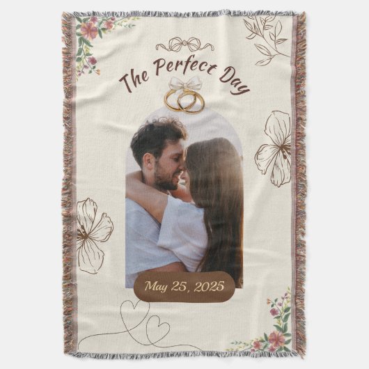 The Perfect Day Custom Wedding Pic w/Rings & Date Decke (Vorderseite Vertikal)