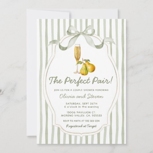 The Perfect Pair Couples Shower Pear Invitation Einladung (Vorderseite)