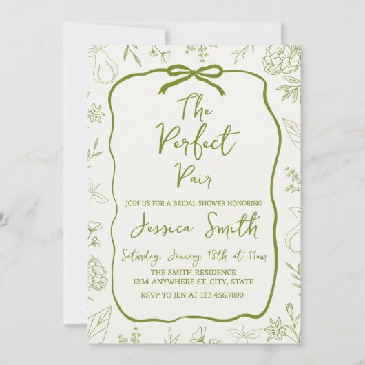 The Perfect Pair Green Bridal Shower Invitation Einladung (Vorderseite)