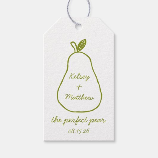 "The Perfect Pear" Whimsical Chic Polterabend Geschenkanhänger (Vorderseite)