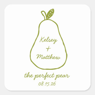"The Perfect Pear" Whimsical Chic Polterabend Quadratischer Aufkleber