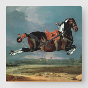 The Piebald Horse "Cehero' Rearing Quadratische Wanduhr