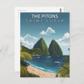 The Pitons Saint Lucia Vintage Travel Postkarte (Vorne/Hinten)