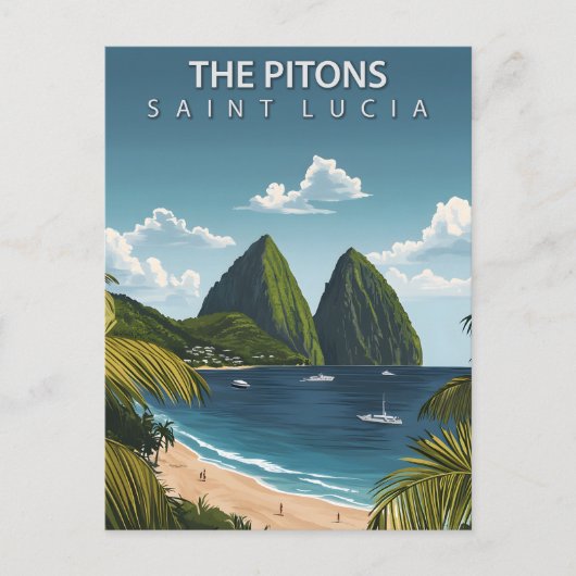 The Pitons Saint Lucia Vintage Travel Postkarte (Vorderseite)
