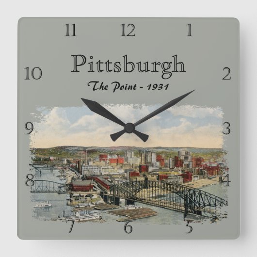 The Pittsburgh Point 1931 Custom Square Wall Clock Quadratische Wanduhr (Vorderseite)