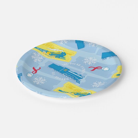 The Polar Express | Retro Train & Ticket Pattern Pappteller (Schrägansicht)