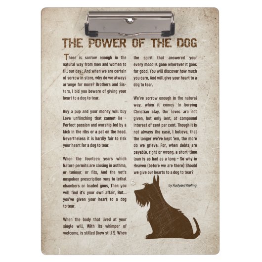 The Power of the Dog Poem - Rudyard Kipling Klemmbrett (Vorderseite)