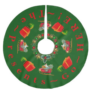 "The Presents Go Here" Tradition Farben Grün Rot Polyester Weihnachtsbaumdecke