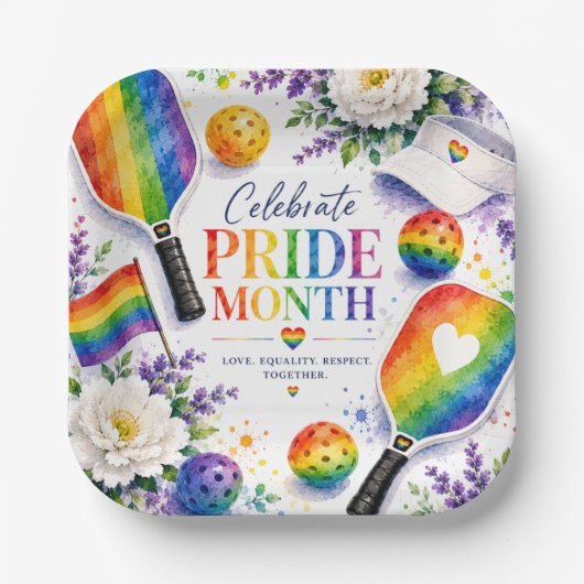 The Pride Pickleball Regenbogen-Thema Pappteller (Vorderseite)