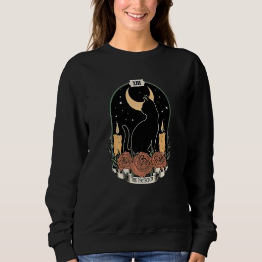 The Protector Tarot Card Crescent Moon Black Cat o Sweatshirt (Vorderseite)