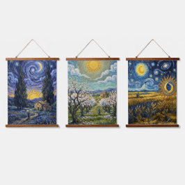 The Provence Trilogy: 3-Piece Wood Topped Vertical Wandteppich Mit Holzrahmen