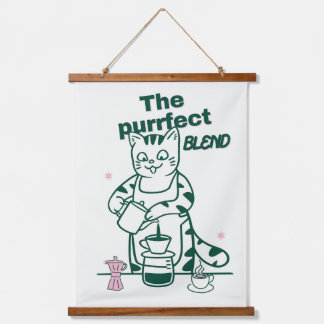 The purrfect blend- Funny Cat and Coffee Pun Wandteppich Mit Holzrahmen