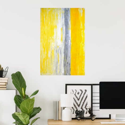 'The Queue', grau-gelbe Abstrakte Kunst Poster (Heimbüro)