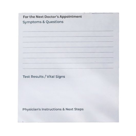 The "Quick Notes" Appointment & Questions Notizblock (Vorderseite)