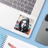 The Quiet Observer - Square Vinyl Aufkleber (Laptop mit iPhone)