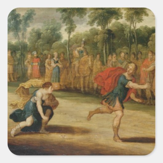 The Race of Atalanta and Hippomenes Quadratischer Aufkleber (Vorderseite)