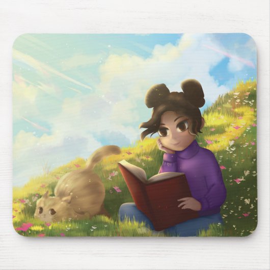 The Reading Girl and The Bored Cat Mouse Pad Mousepad (Vorne)