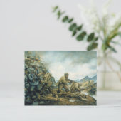 The Red Bull in the Winter Line von Donna Neary Postkarte (Stehend Vorderseite)