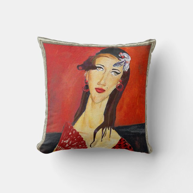 The Red Fan (based on Modigliani's painting) Kissen (Vorderseite)