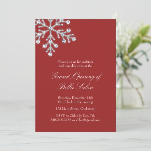 The Red Grand Opening Offset Crystal Snowflake Einladung (Stehend Vorderseite)